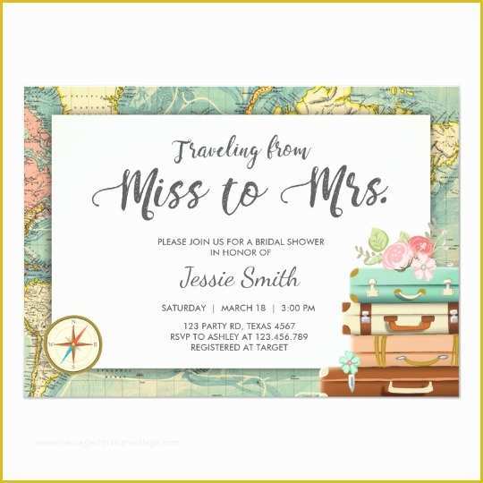 Travel themed Invitation Template Free Of Travel Bridal Shower Invitation Miss to Mrs