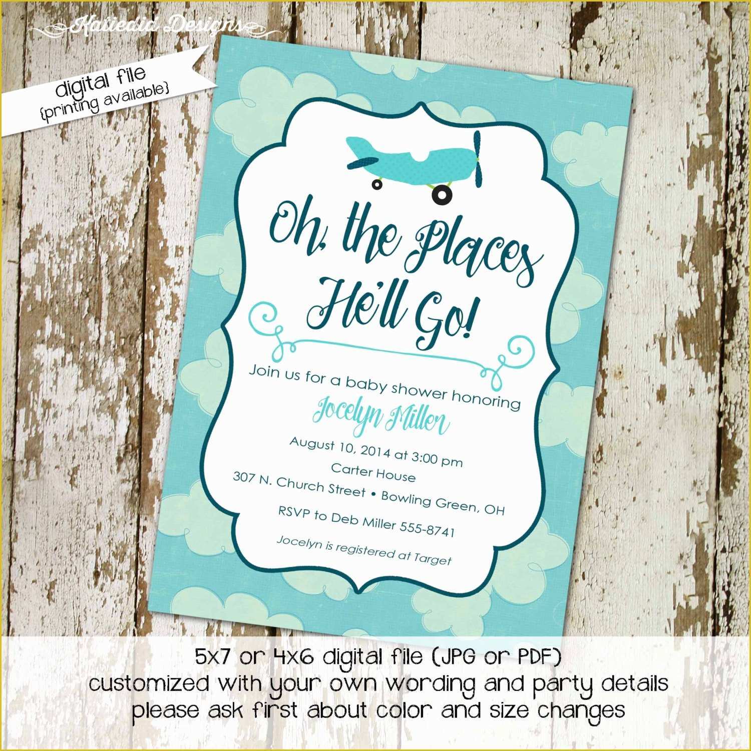 Travel themed Invitation Template Free Of Travel themed Invitation Oh the Places You Ll Go Baby