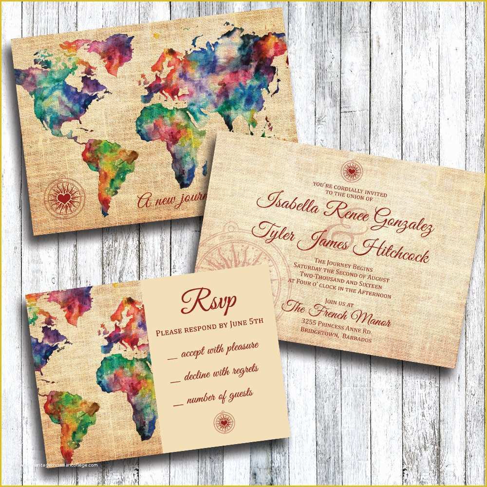 Travel themed Invitation Template Free Of Travel themed Wedding Invitation with Rsvp Card