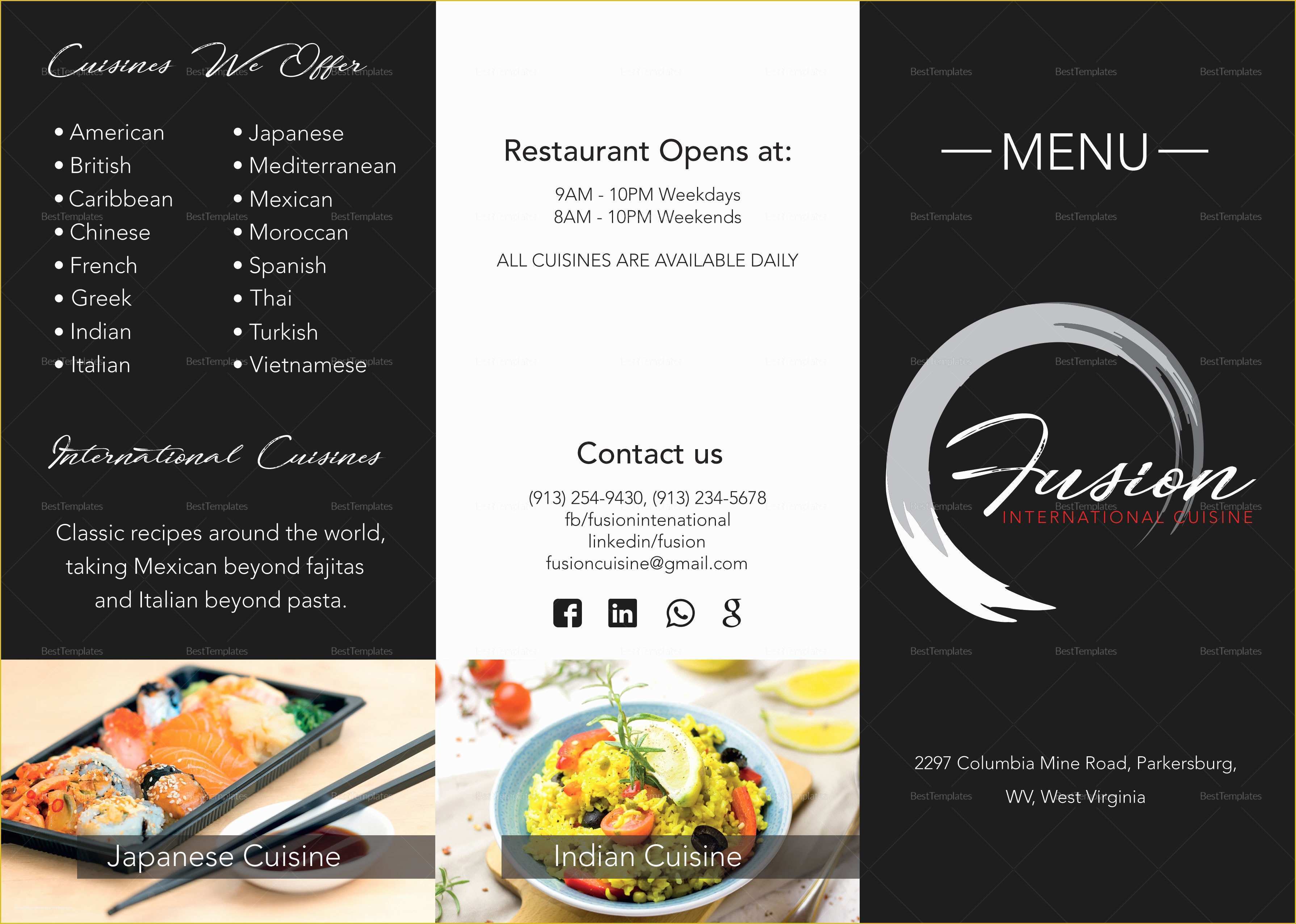 Tri Fold Menu Template Free Of Cuisine Tri Fold Menu Design Template In Psd Word