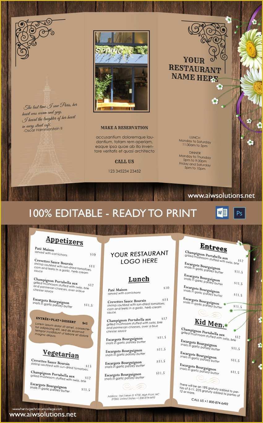 Tri Fold Menu Template Free Of Design & Templates Tri Fold Take Out Menu Menu Templates