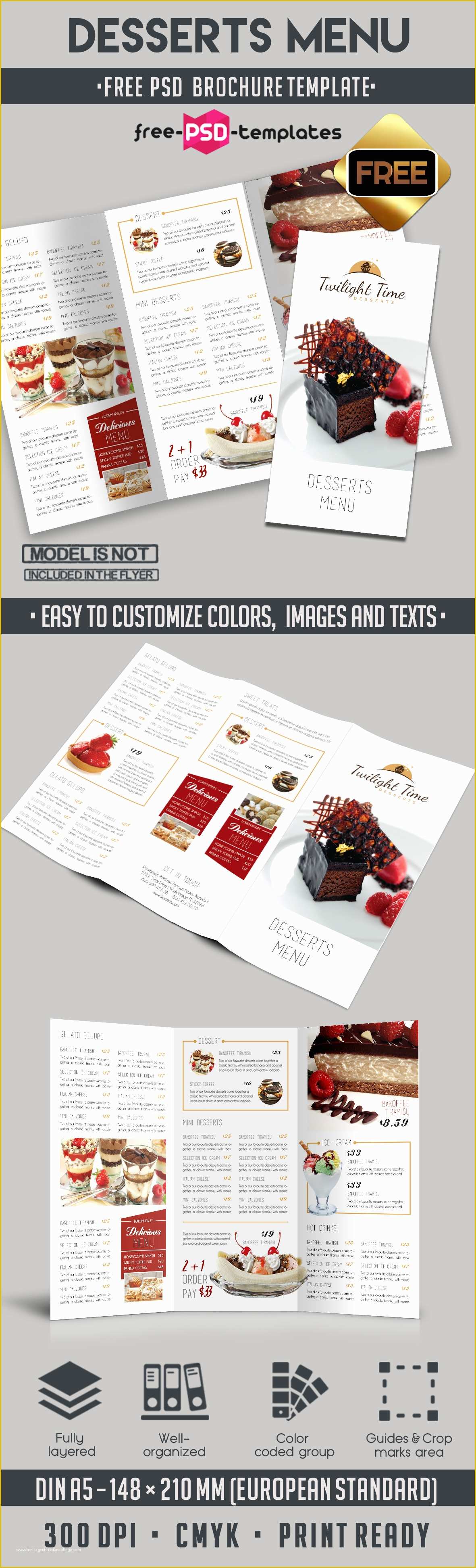 Tri Fold Menu Template Free Of Desserts Menu Tri Fold Brochure Template