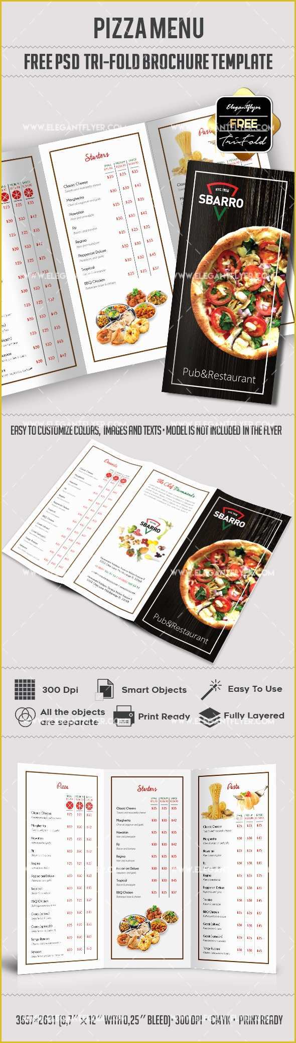 Tri Fold Menu Template Free Of Free Tri Fold Brochure for Pizza – by Elegantflyer