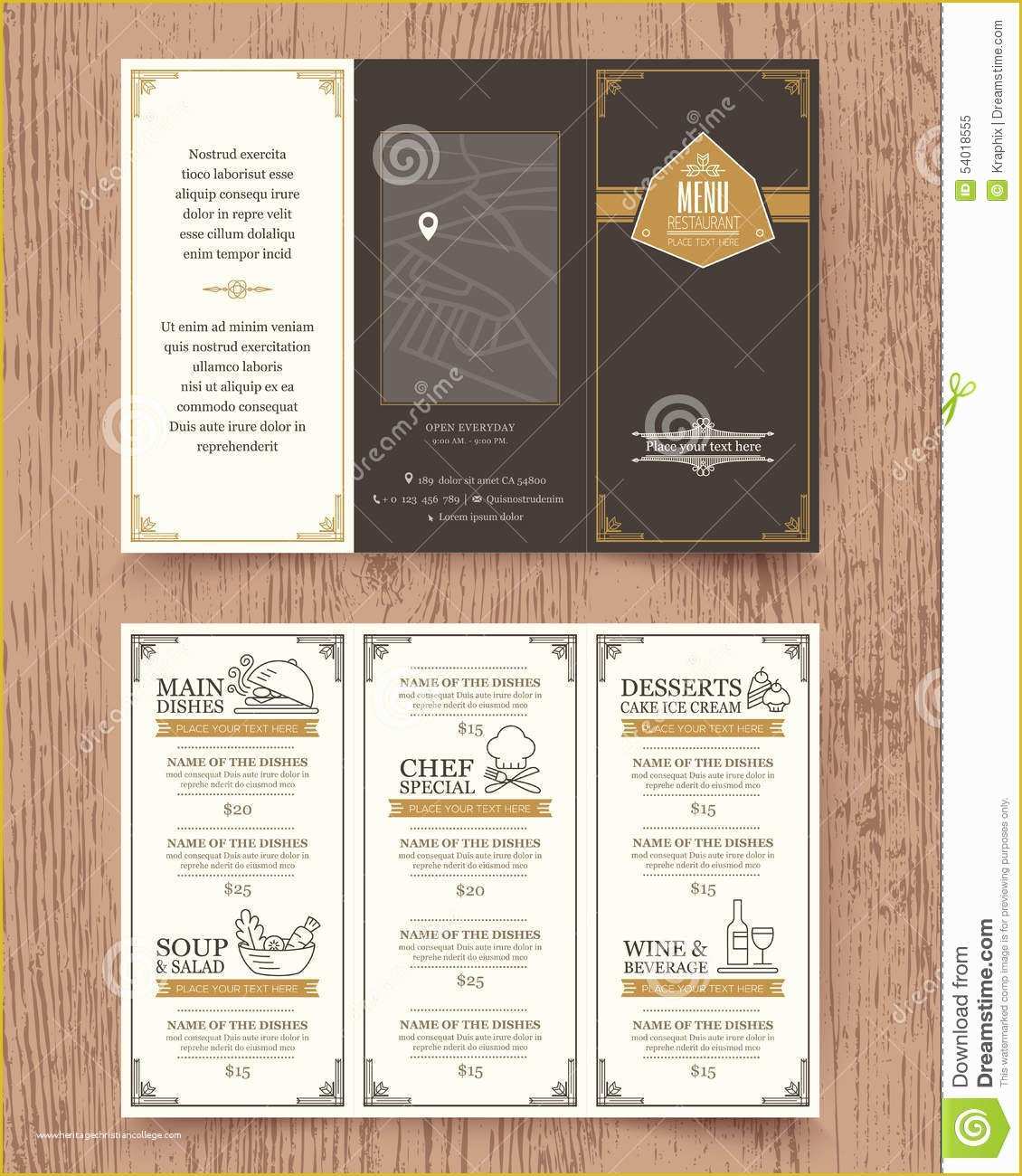 Tri Fold Menu Template Free Of Vintage Restaurant Menu Design Pamphlet Template Stock