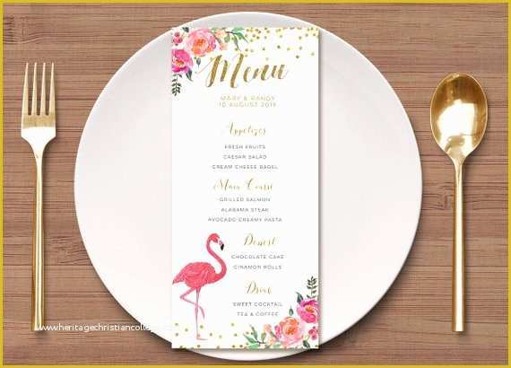 Tropical Menu Template Free Of Items Similar to Flamingo Wedding Menu Printable Floral