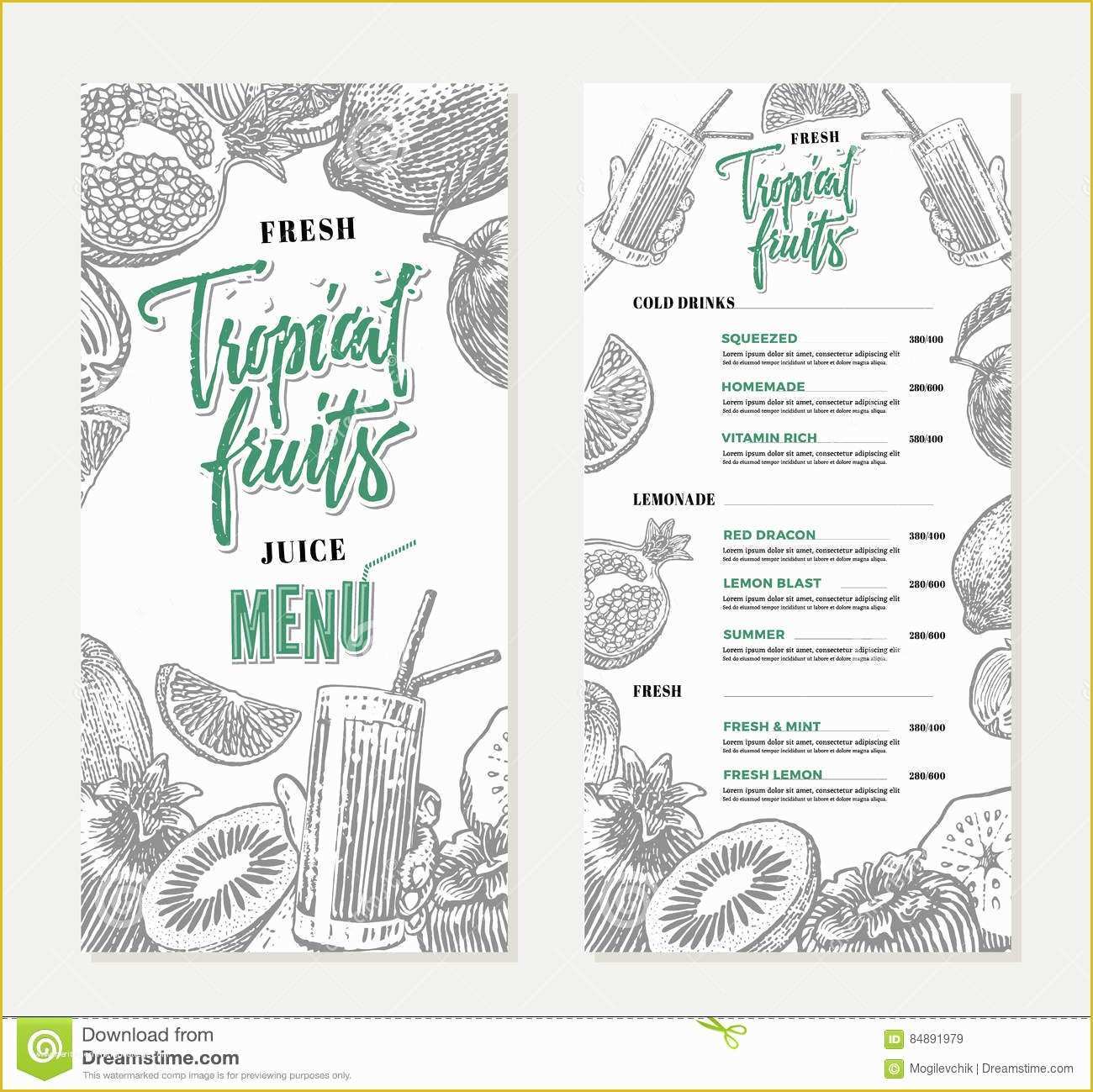 Tropical Menu Template Free Of Restaurant Menu Template with Fresh Fruits Vector