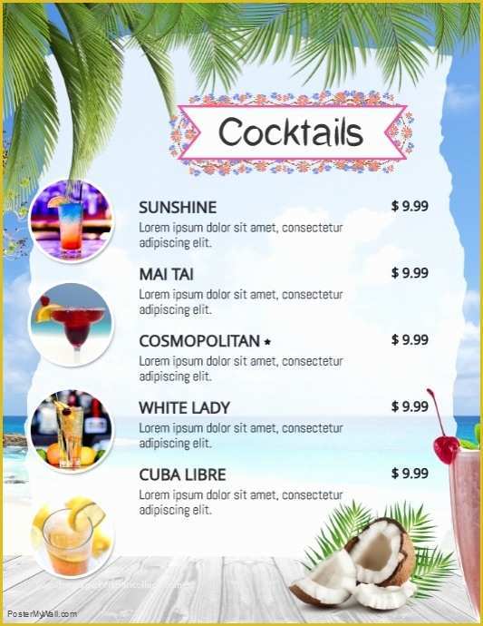 Tropical Menu Template Free Of Tropical Cocktail Menu Template