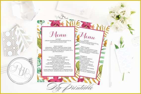 Tropical Menu Template Free Of Tropical Menu Wedding Template Instant Download Diy Pdf