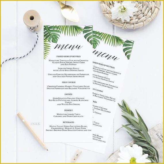 Tropical Menu Template Free Of Tropical Printable Wedding Menu Template Kraft Menu Cards