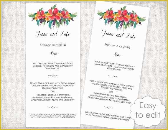 Tropical Menu Template Free Of Tropical Wedding Menu Template Printable Menu Diy Digital