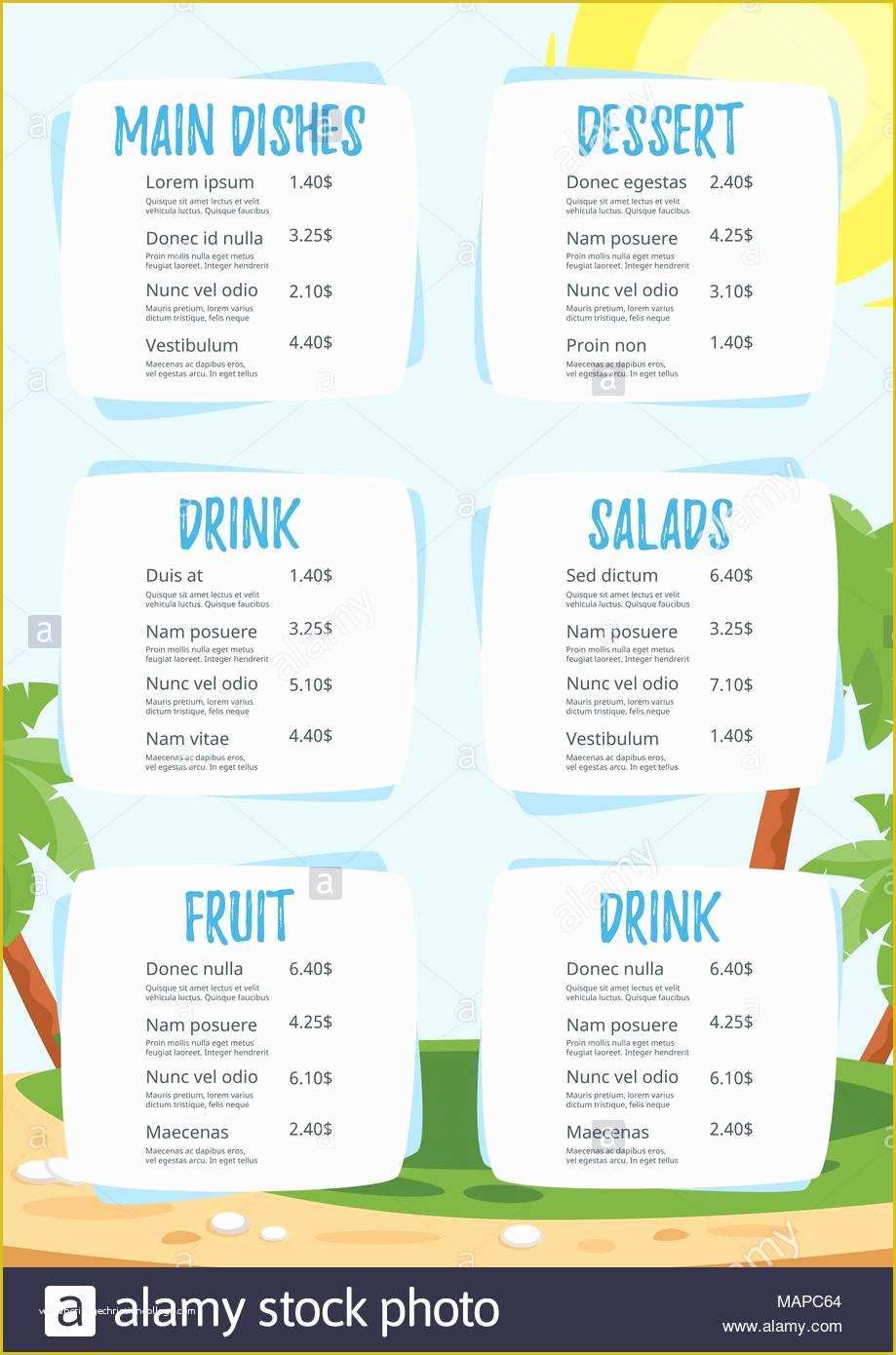 Tropical Menu Template Free Of Vector Cartoon Style Design for Kids Menu Children Menu