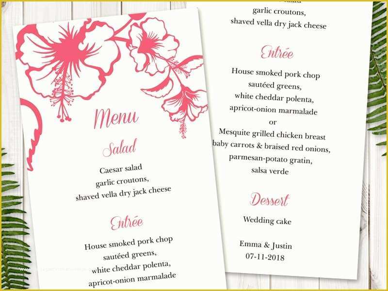 Tropical Menu Template Free Of Wedding Menu Template Hawaii Tropical Pink