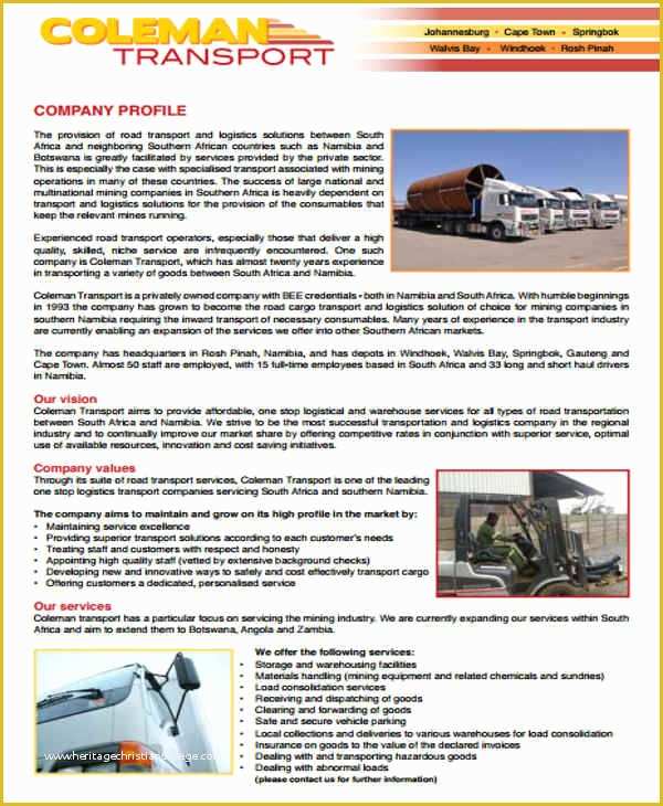 Trucking Transportation &amp; Logistics HTML Template Free Download Of 25 Pany Profile Samples Pdf