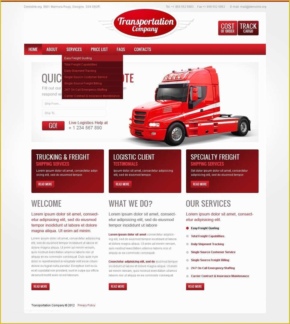 Trucking Transportation &amp; Logistics HTML Template Free Download Of Trucking Website Template