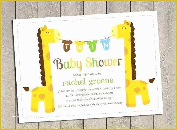 Twin Baby Shower Invitations Templates Free Of Giraffe Baby Shower Invitations Template Twin Baby Shower