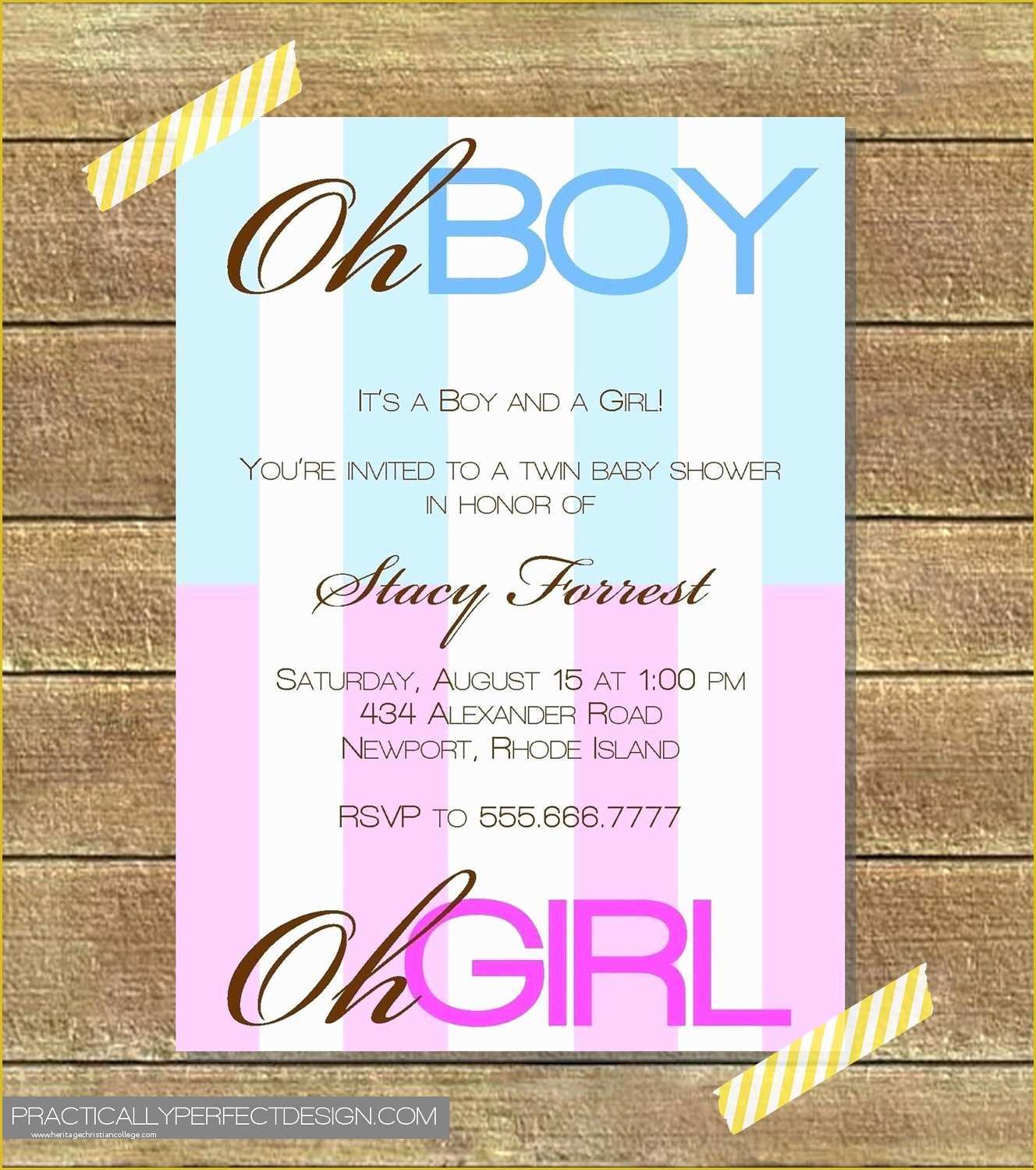 Twin Baby Shower Invitations Templates Free Of Twin Baby Shower Invitation Boy and Girl