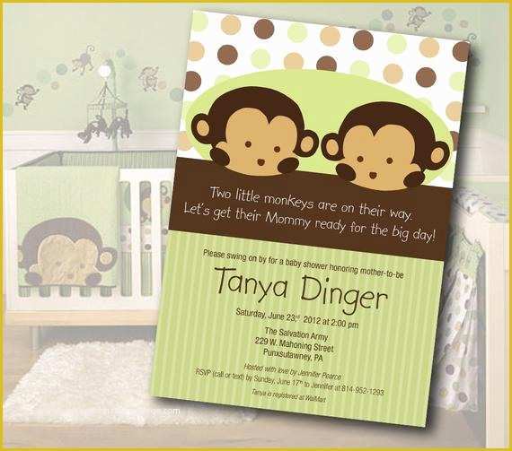 Twin Baby Shower Invitations Templates Free Of Twin Monkey Baby Shower Invitation Digital File Instant