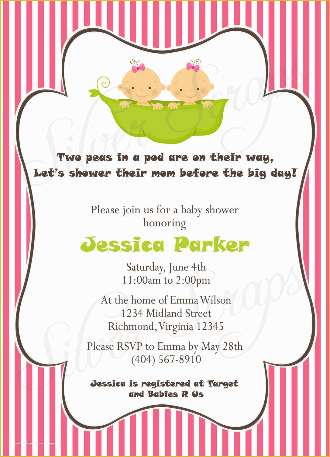 Twin Baby Shower Invitations Templates Free Of Two Peas In A Pod Custom Digital Baby Shower Invitation