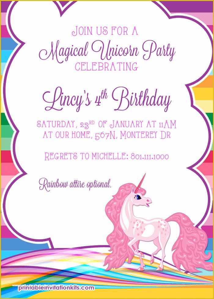 Unicorn Party Invitations Free Template Of 9 Best Of Free Printable Unicorn Invitations