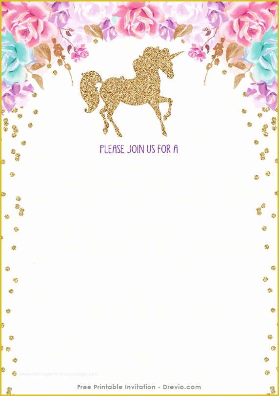 Unicorn Party Invitations Free Template Of Free Printable Golden Unicorn Birthday Invitation Template