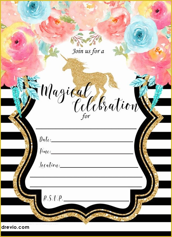 Unicorn Party Invitations Free Template Of Free Printable Golden Unicorn Birthday Invitation Template