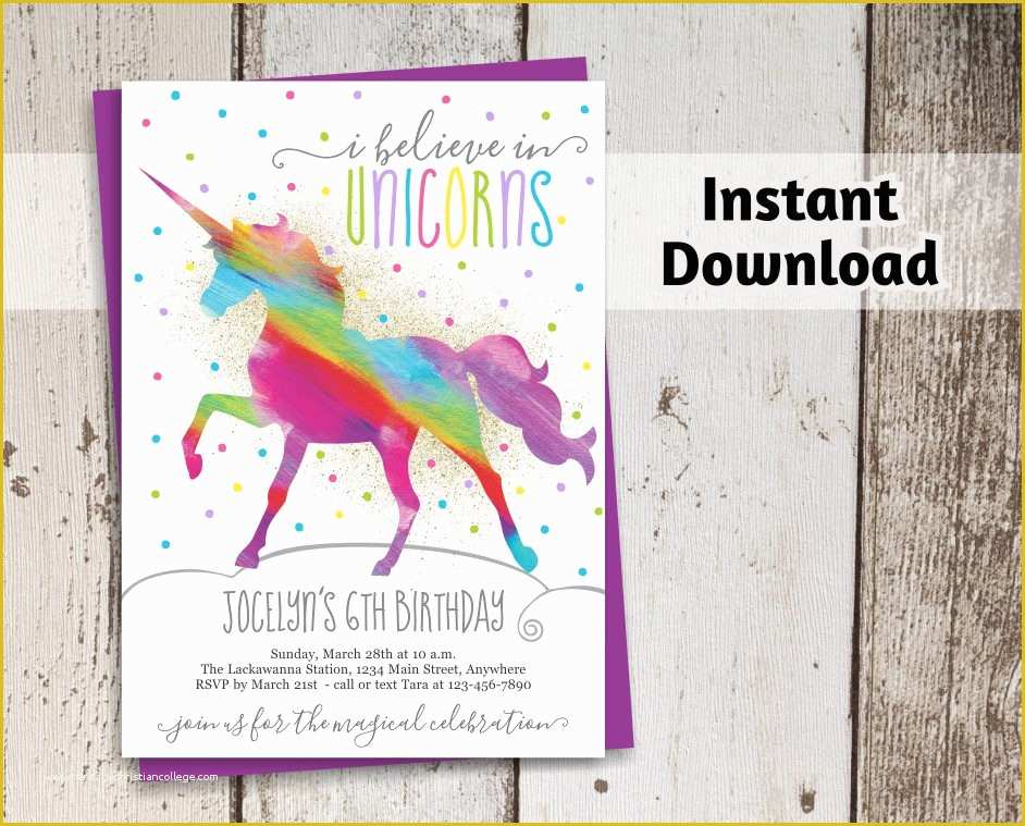 Unicorn Party Invitations Free Template Of Unicorn Invitation Printable Rainbow Unicorn with Gold