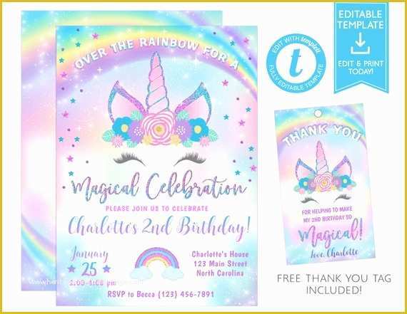 60 Unicorn Party Invitations Free Template