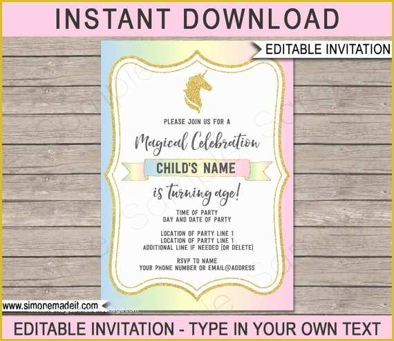 Unicorn Party Invitations Free Template Of Unicorn Invitation Unicorn Birthday Party Invite Printable