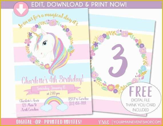 Unicorn Party Invitations Free Template Of Unicorn Invitation Unicorn Party Invite Magical Rainbow