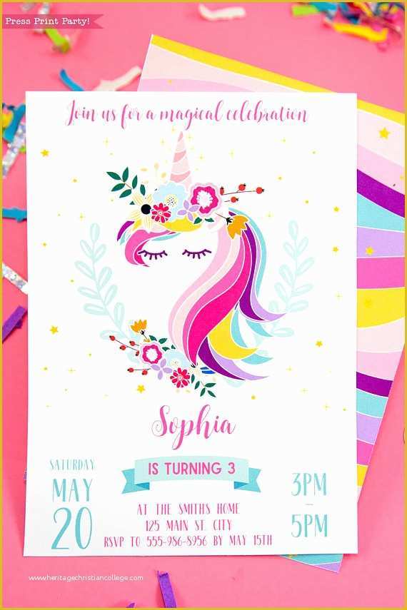 Unicorn Party Invitations Free Template Of Unicorn Party Invitation Printable Press Print Party