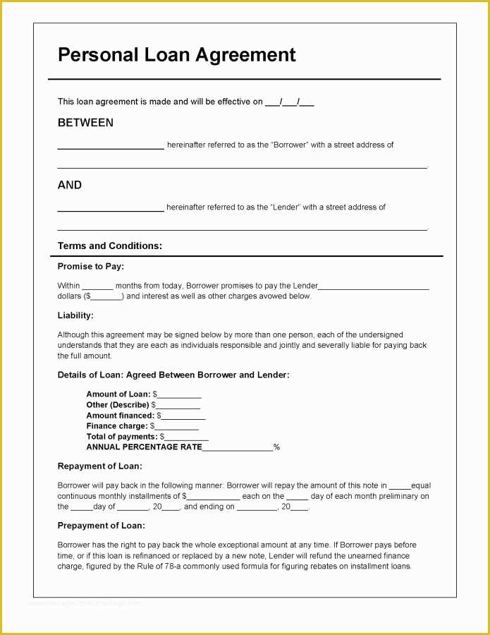 Unsecured Loan Agreement Template Free Of Download Personal Loan Agreement Template Pdf