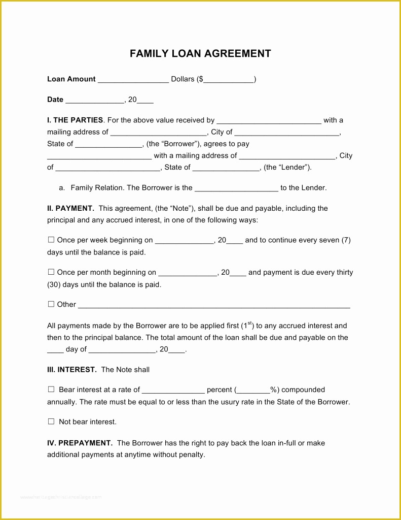 Unsecured Loan Agreement Template Free Of Family Loan Agreement Template