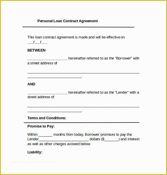 Unsecured Loan Agreement Template Free Of Sample Loan Contract Template 12 Free Documents In Pdf