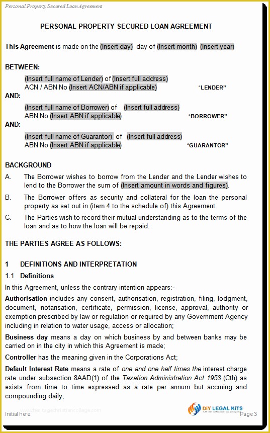 Unsecured Loan Agreement Template Free Of Simple and Secured Loan Agreement Personal Loan Template