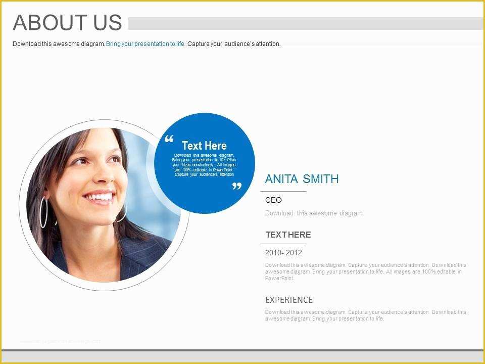 User Profile Website Template Free Of About Us for Female Employee Powerpoint Slides