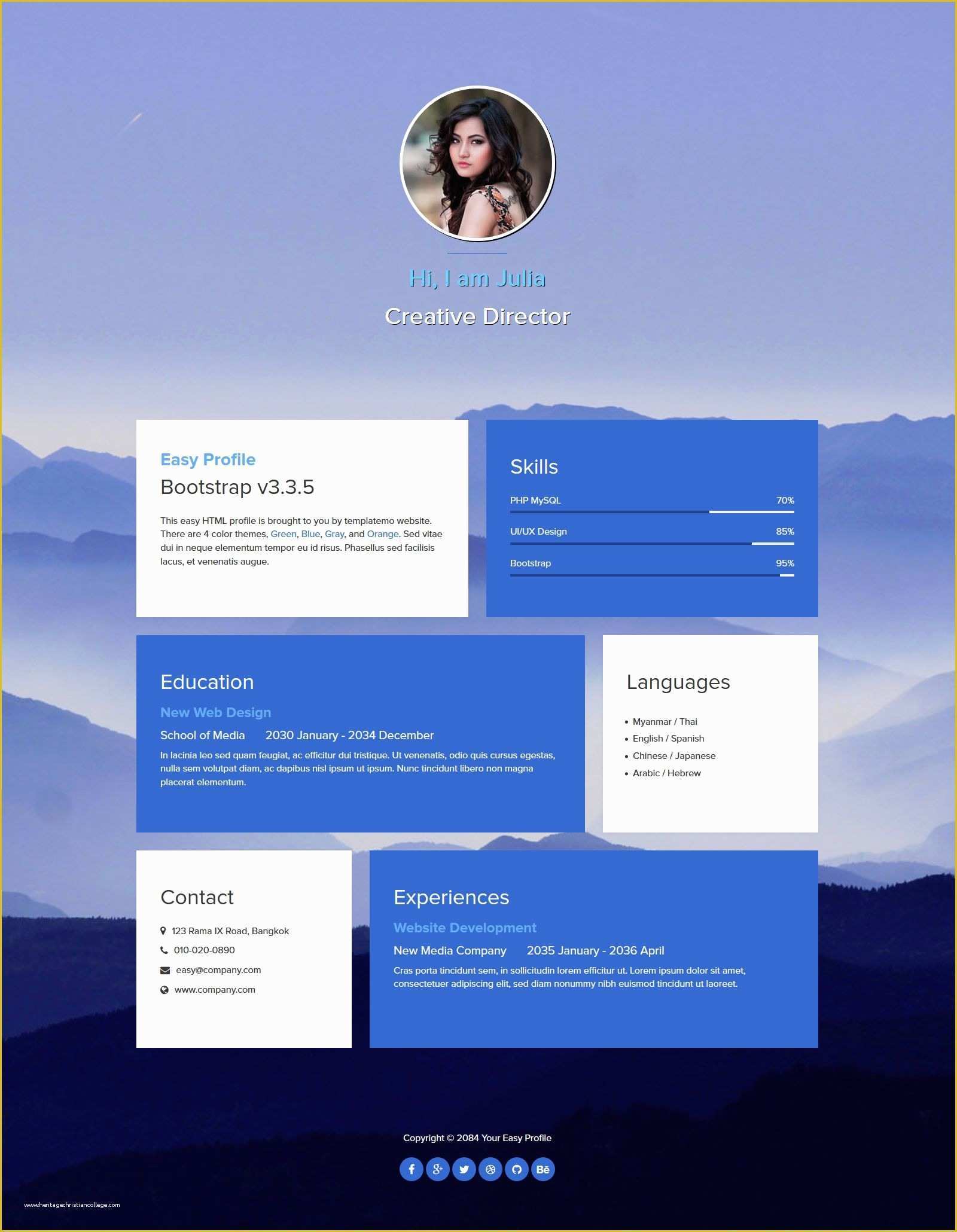 User Profile Website Template Free Of Easy Profile is One Page Bootstrap V3 3 5 Layout Fade In