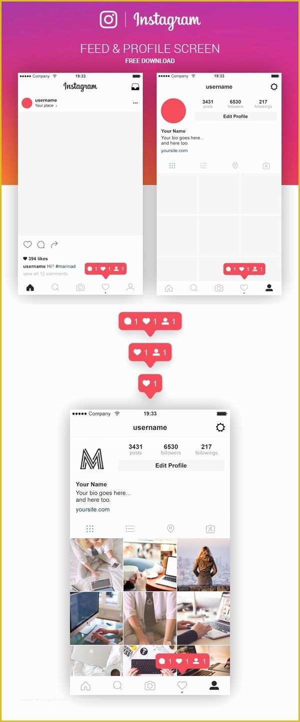 User Profile Website Template Free Of Free Instagram Feed & Profile Screen Psd Ui Kit