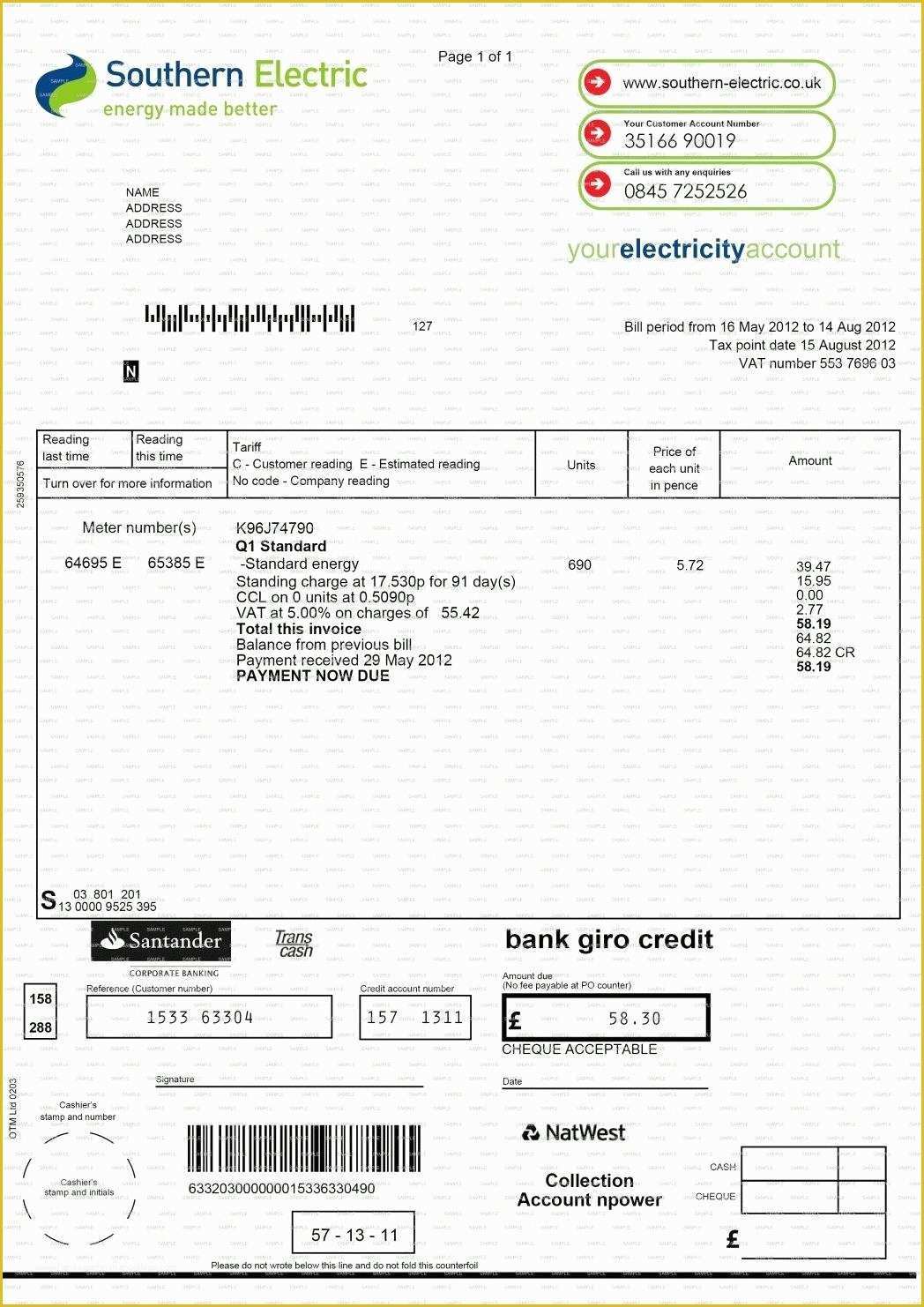 Utility Bill Template Free Download Of Blank Utility Bill Template Templates Collections