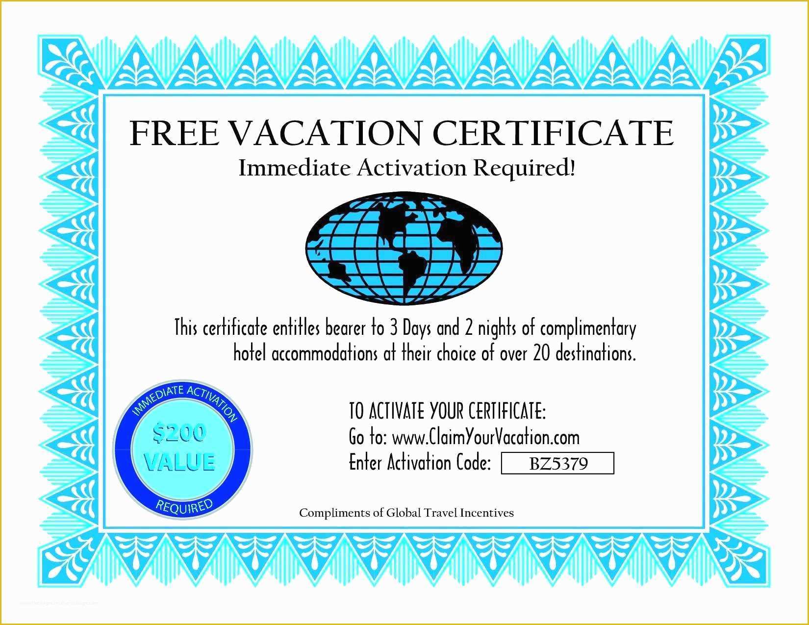 Vacation Gift Certificate Template Free Of Travel Gift Certificate Templates Classy World