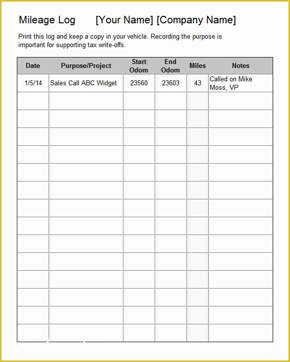 Vehicle Mileage Log Template Free Of 16 Log Templates Free Word Excel Pdf