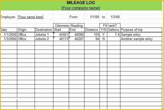Vehicle Mileage Log Template Free Of 4 Excel Mileage Log Templates Excel Xlts