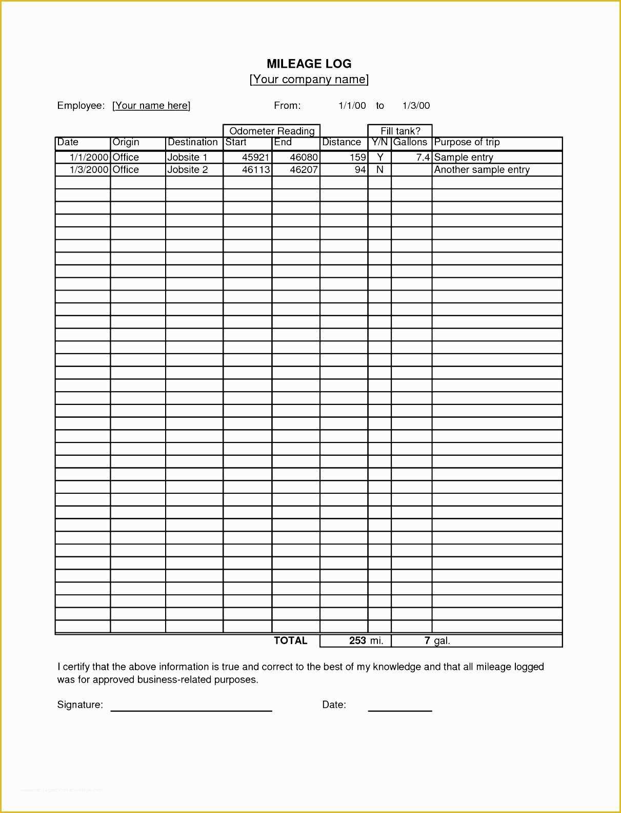 Vehicle Mileage Log Template Free Of 8 Excel Mileage Log Template Sampletemplatess