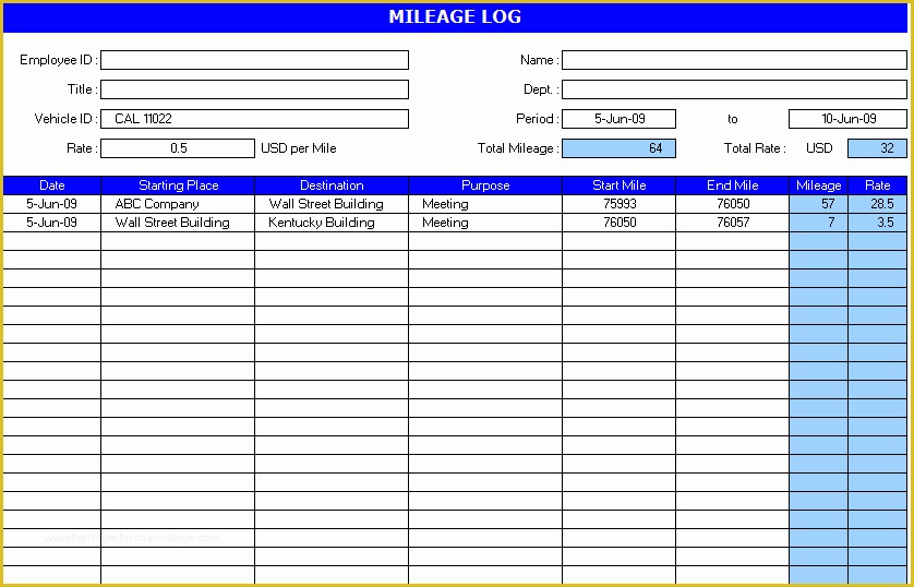 Vehicle Mileage Log Template Free Of Download Car Mileage Log Excel Template – Excel Templates