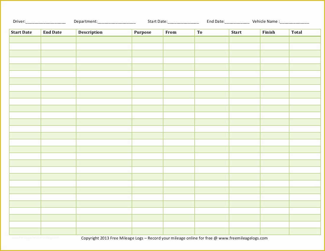 Vehicle Mileage Log Template Free Of Free Printable Mileage Logs