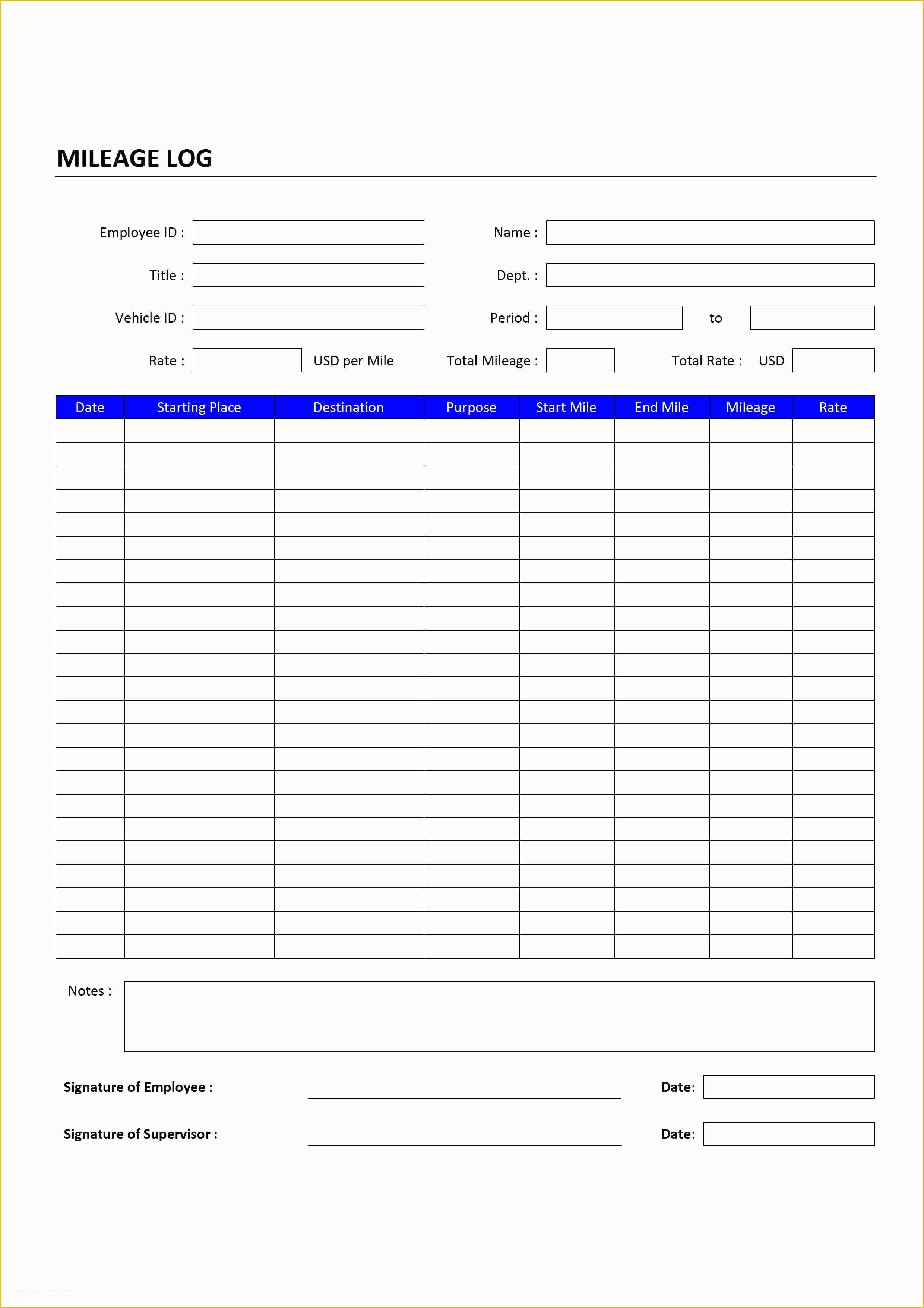 Vehicle Mileage Log Template Free Of Mileage Log