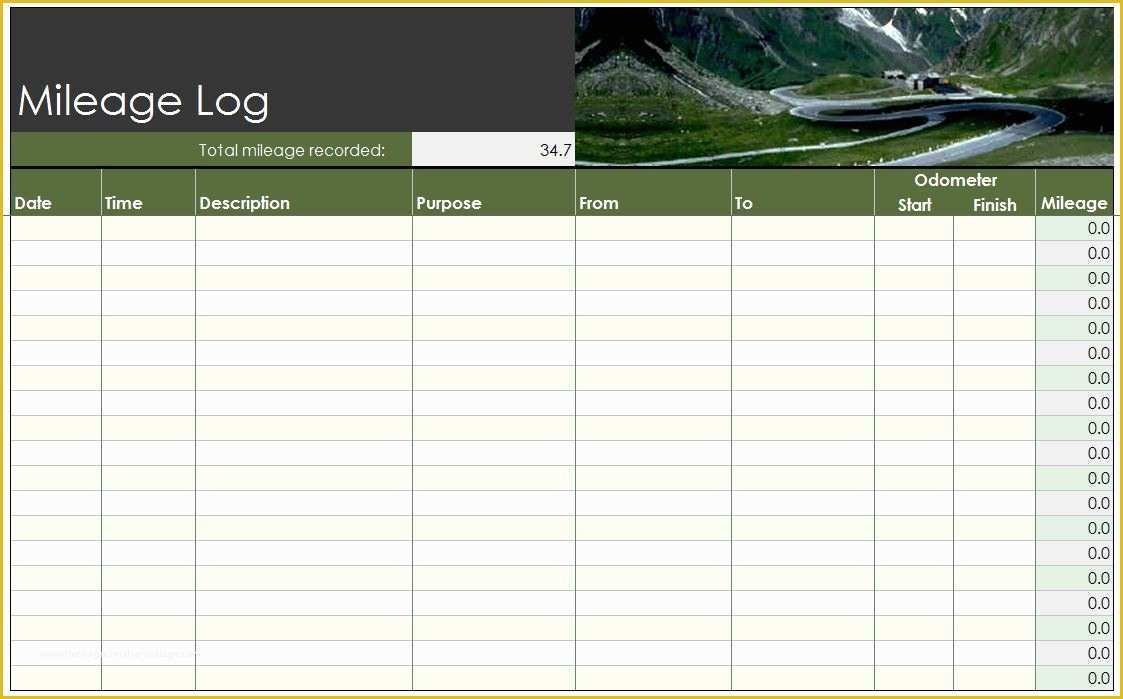 Vehicle Mileage Log Template Free Of Mileage Log Template