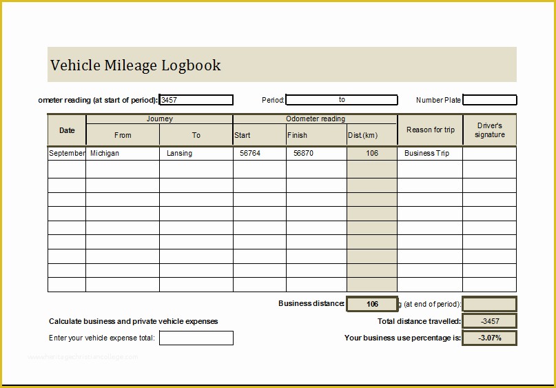 Vehicle Mileage Log Template Free Of Vehicle Mileage Log Book Ms Excel Editable Template
