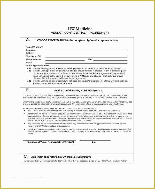 Vendor Agreement Template Free Of 14 Vendor Confidentiality Agreement Templates – Free