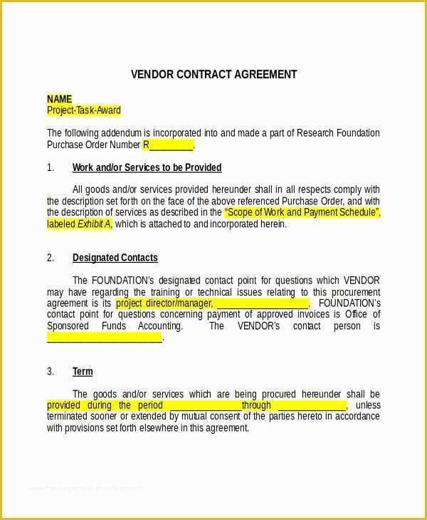 Vendor Agreement Template Free Of 22 Agreement Templates Free Sample Example format