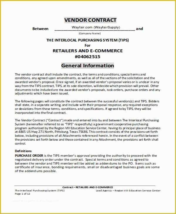 Vendor Agreement Template Free Of 5 Vendor Contract Templates Word Pdf